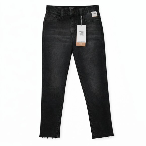 YMI Denim - NWT YMI Vintage Dream Fit High Rise Ankle Straight Stretch Raw Hem Black Jeans 3